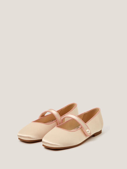 Monsoon Cream Pearl Strap Satin Ballet Flats image 1