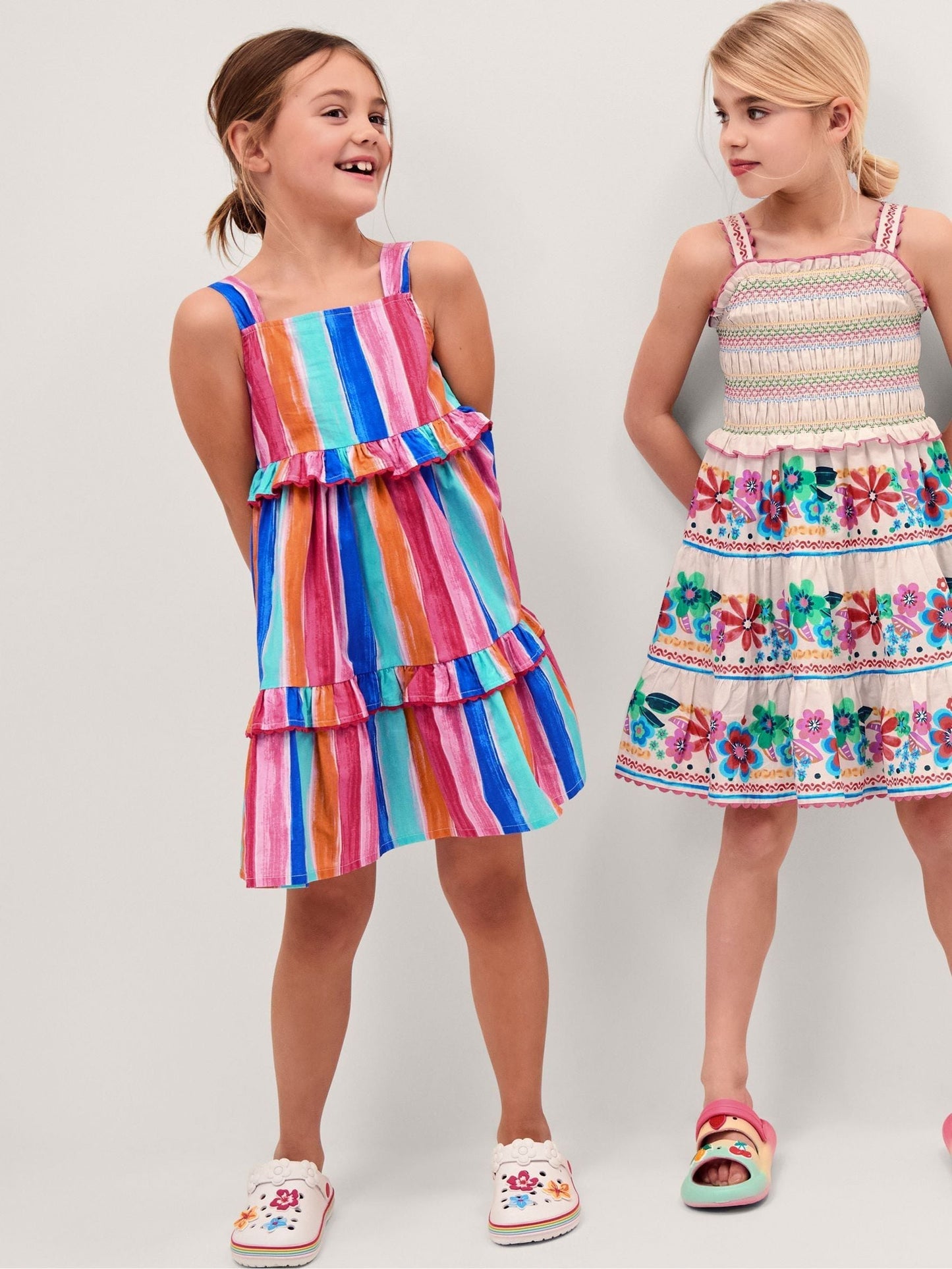 Monsoon Pink Rainbow Stripe Tiered Dress image 2