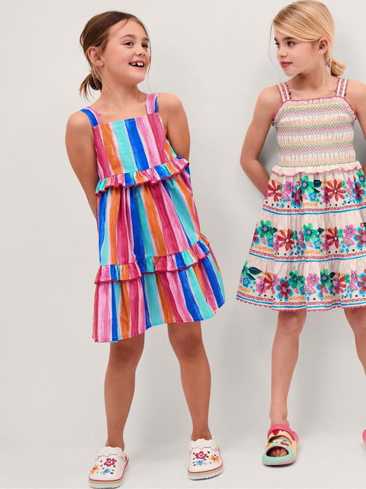 Monsoon Pink Rainbow Stripe Tiered Dress image 2
