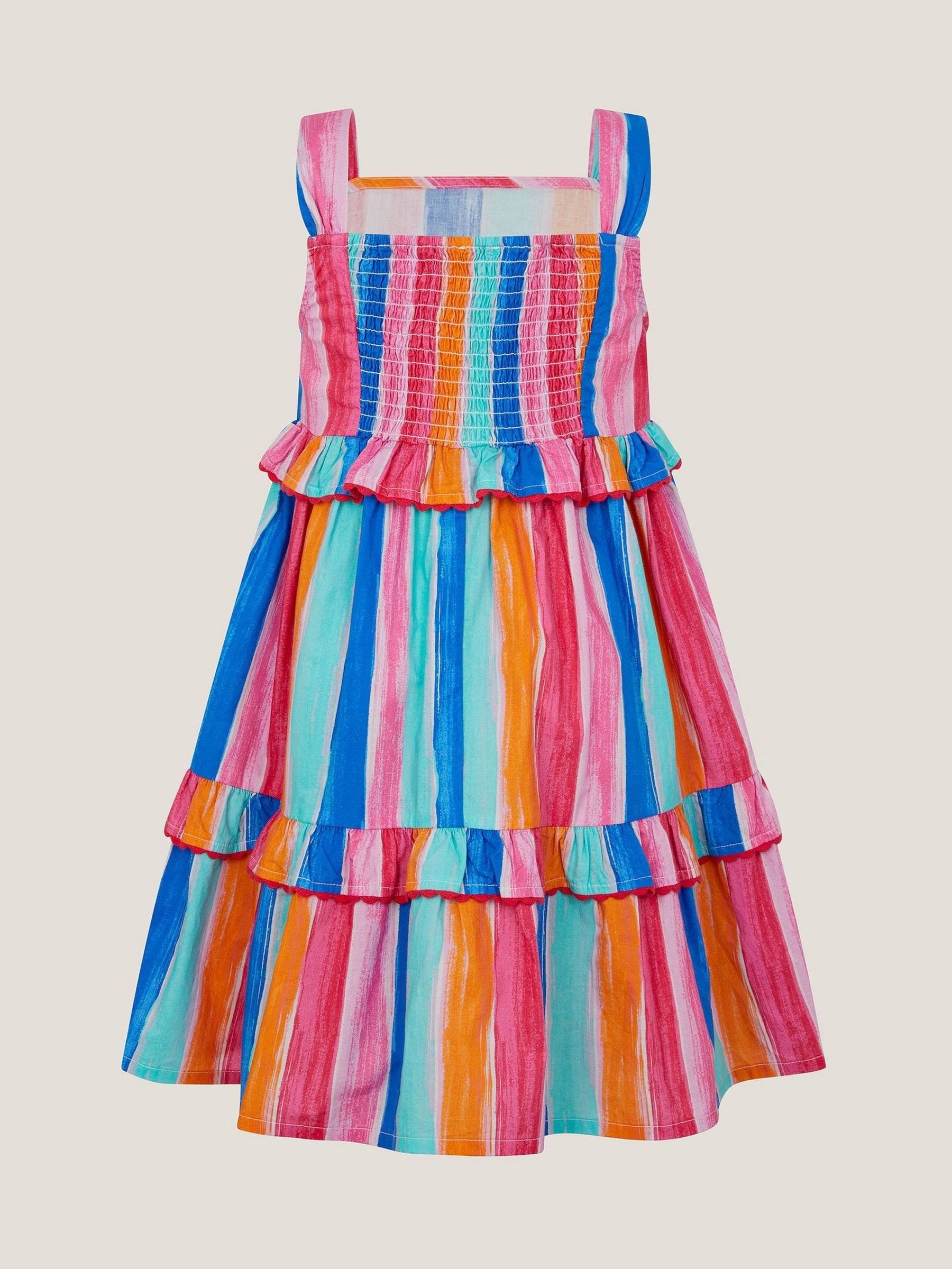 Monsoon Pink Rainbow Stripe Tiered Dress image 3