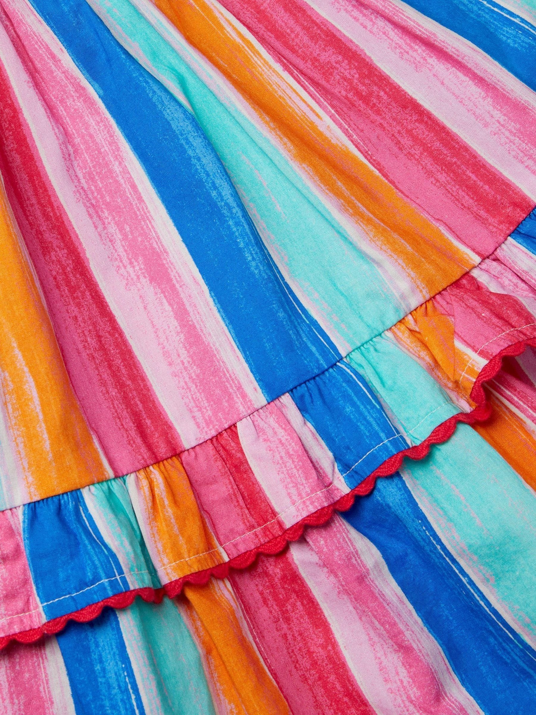 Monsoon Pink Rainbow Stripe Tiered Dress image 4
