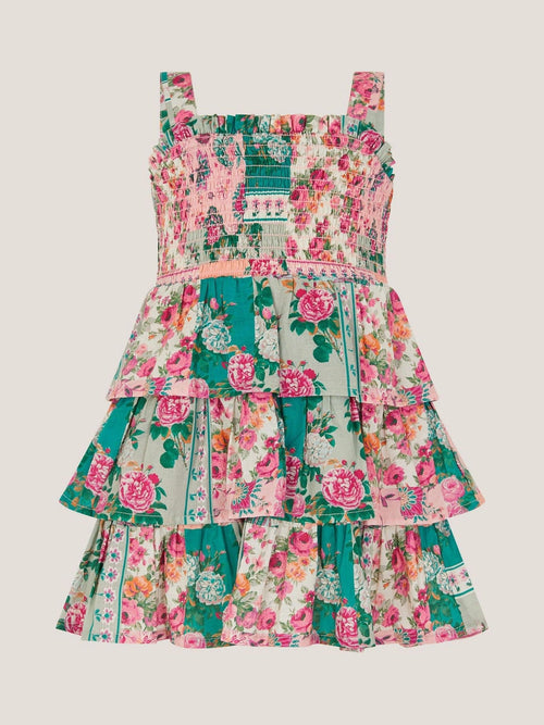 Monsoon Green Baby Floral Patchwork Tiered Dress image 1