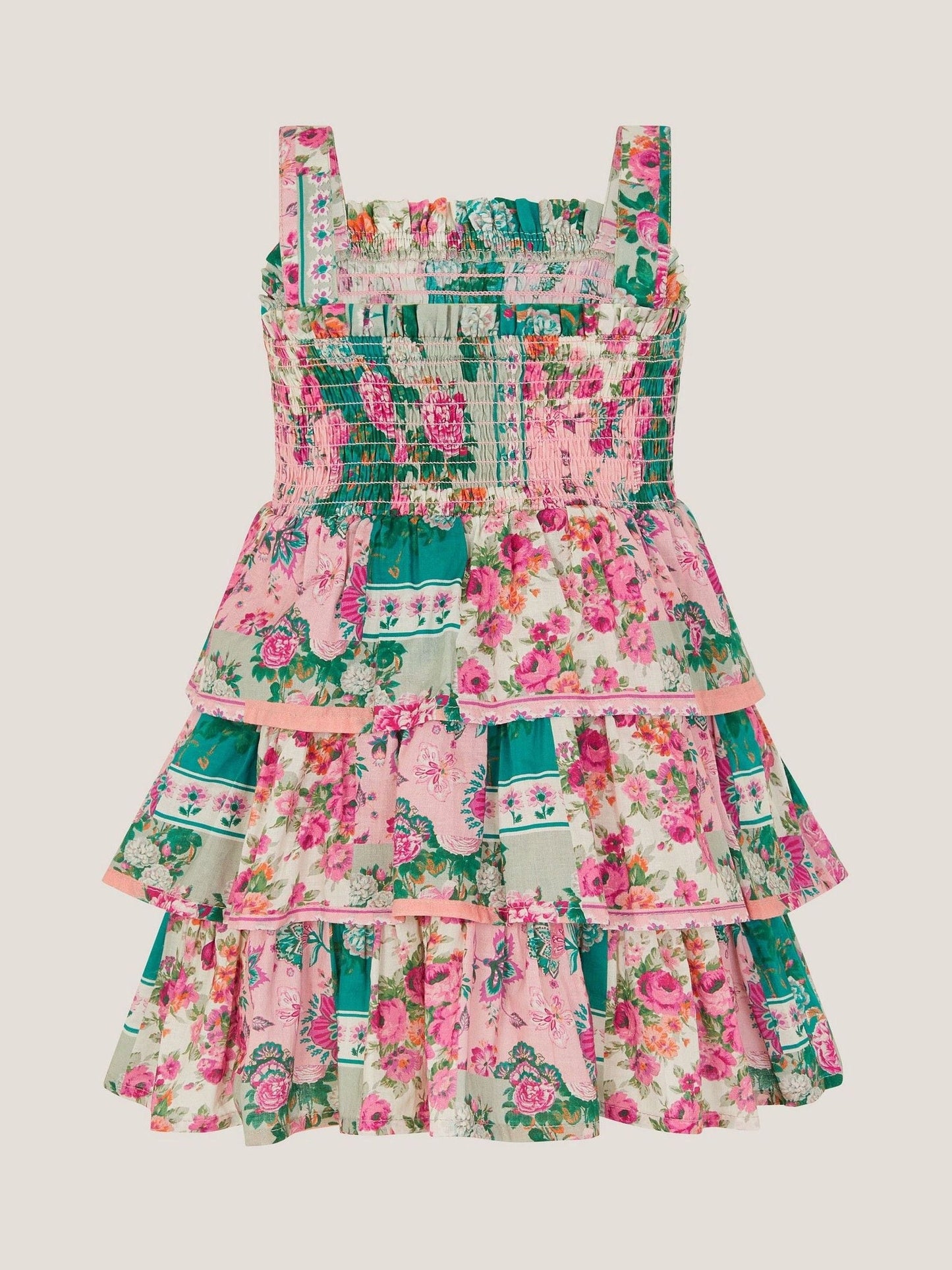 Monsoon Green Baby Floral Patchwork Tiered Dress image 2