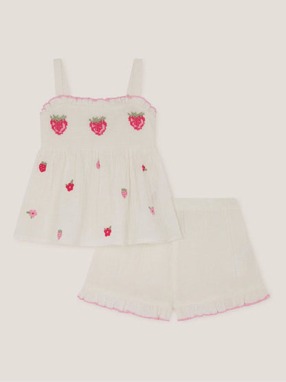 Monsoon White Baby Strawberry Top & Shorts Set image 1