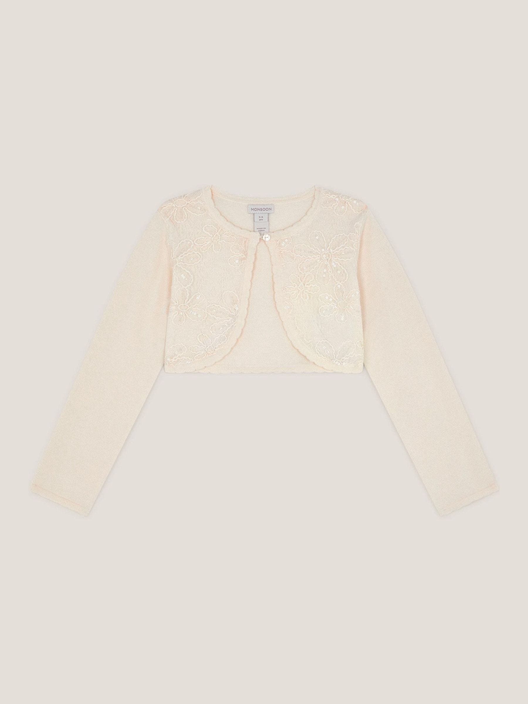 Monsoon White Sequin Flower Embellished Cardigan image 2
