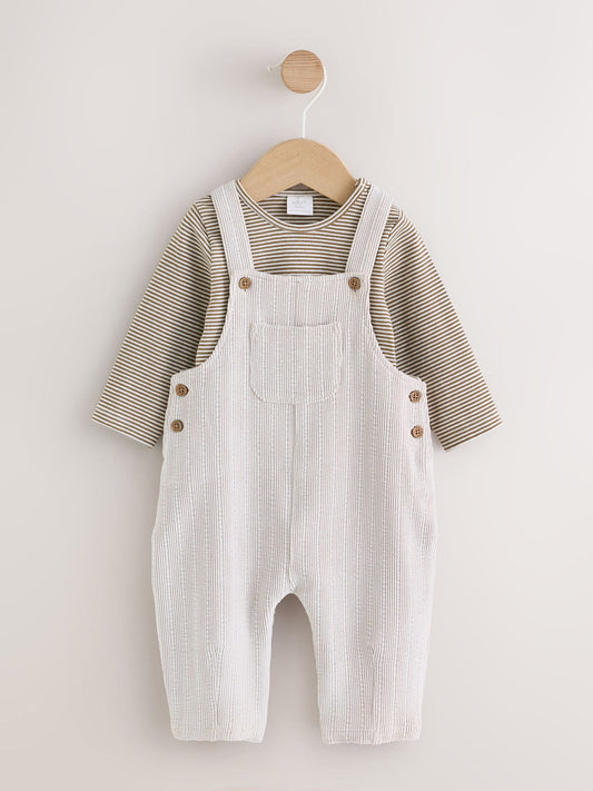 Dsiney Kidz - Neutral Plain Cord Dungaree and Bodysuit Baby Set (0mths-2yrs) image 1