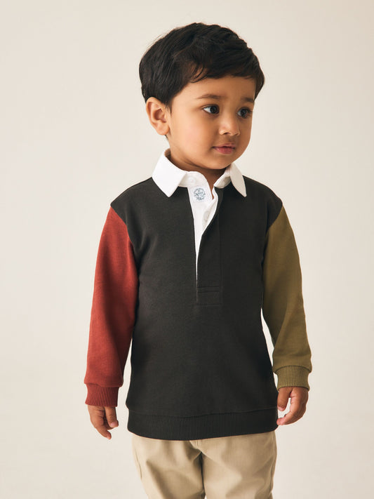 Black Long Sleeve Rugby Polo Shirt (3mths-7yrs) - image 1