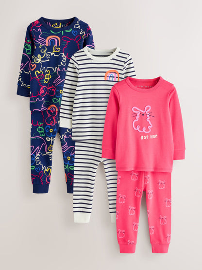 Pink/Blue Snuggle Pyjamas 3 Pack (9mths-12yrs) - image 1
