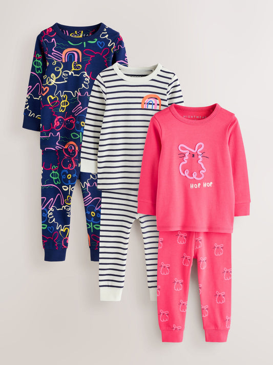 Pink/Blue Snuggle Pyjamas 3 Pack (9mths-12yrs) - image 1