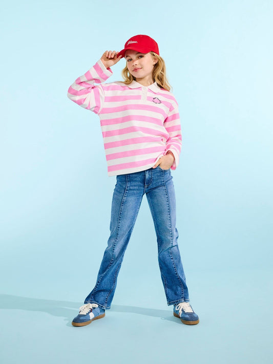 Dsiney Kidz - ONLY KIDS Pink Long Sleeve Striped Polo Sweatshirt image 1