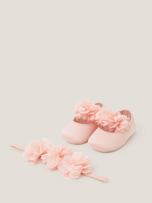 Monsoon Pink Baby Corsage Booties & Headband Set image 1