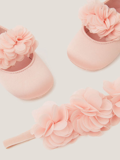 Monsoon Pink Baby Corsage Booties & Headband Set image 3