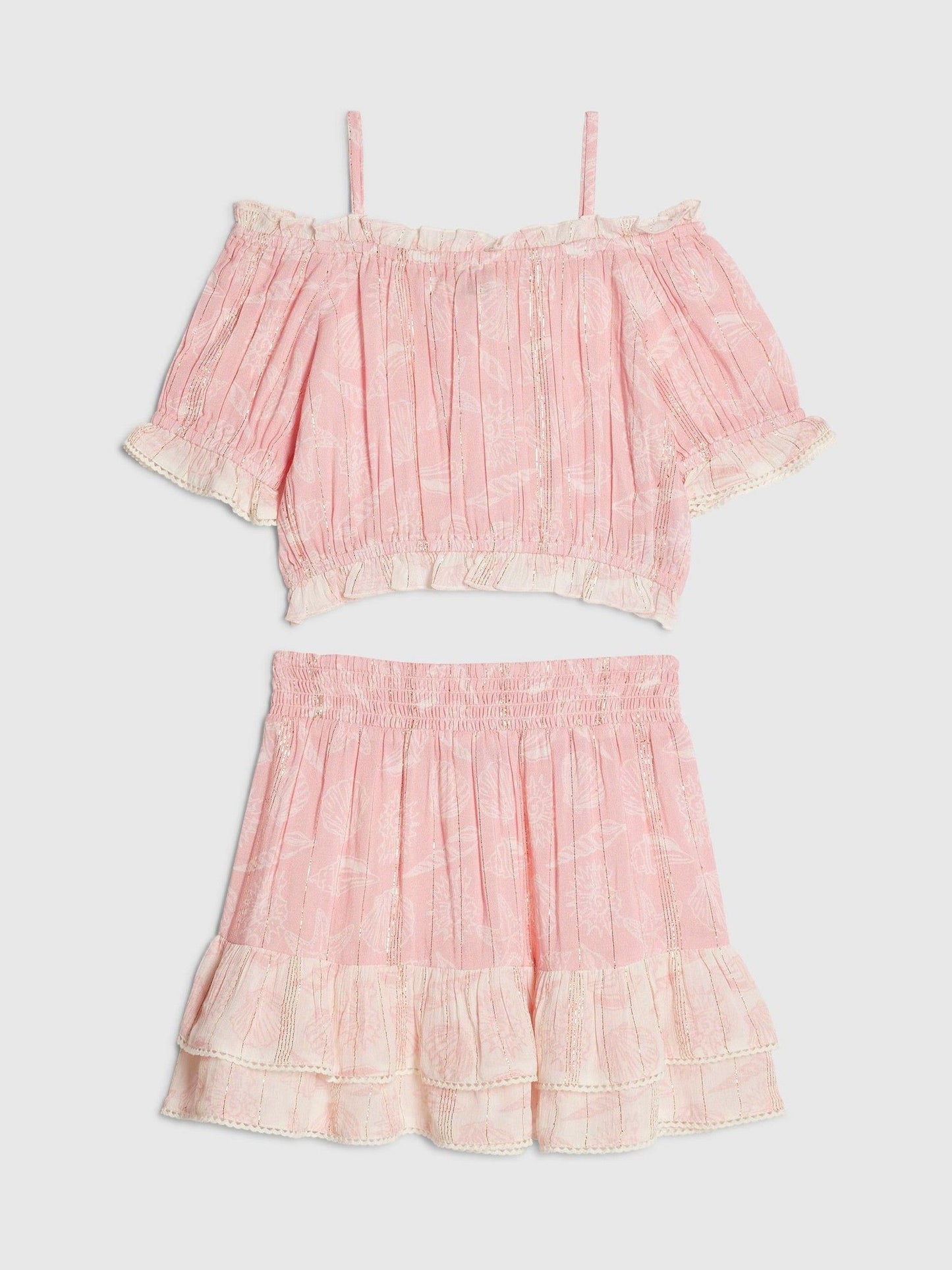 Dsiney Kidz - River Island Pink Shell Puff Sleeve Top & Rara Skirt Set image 1
