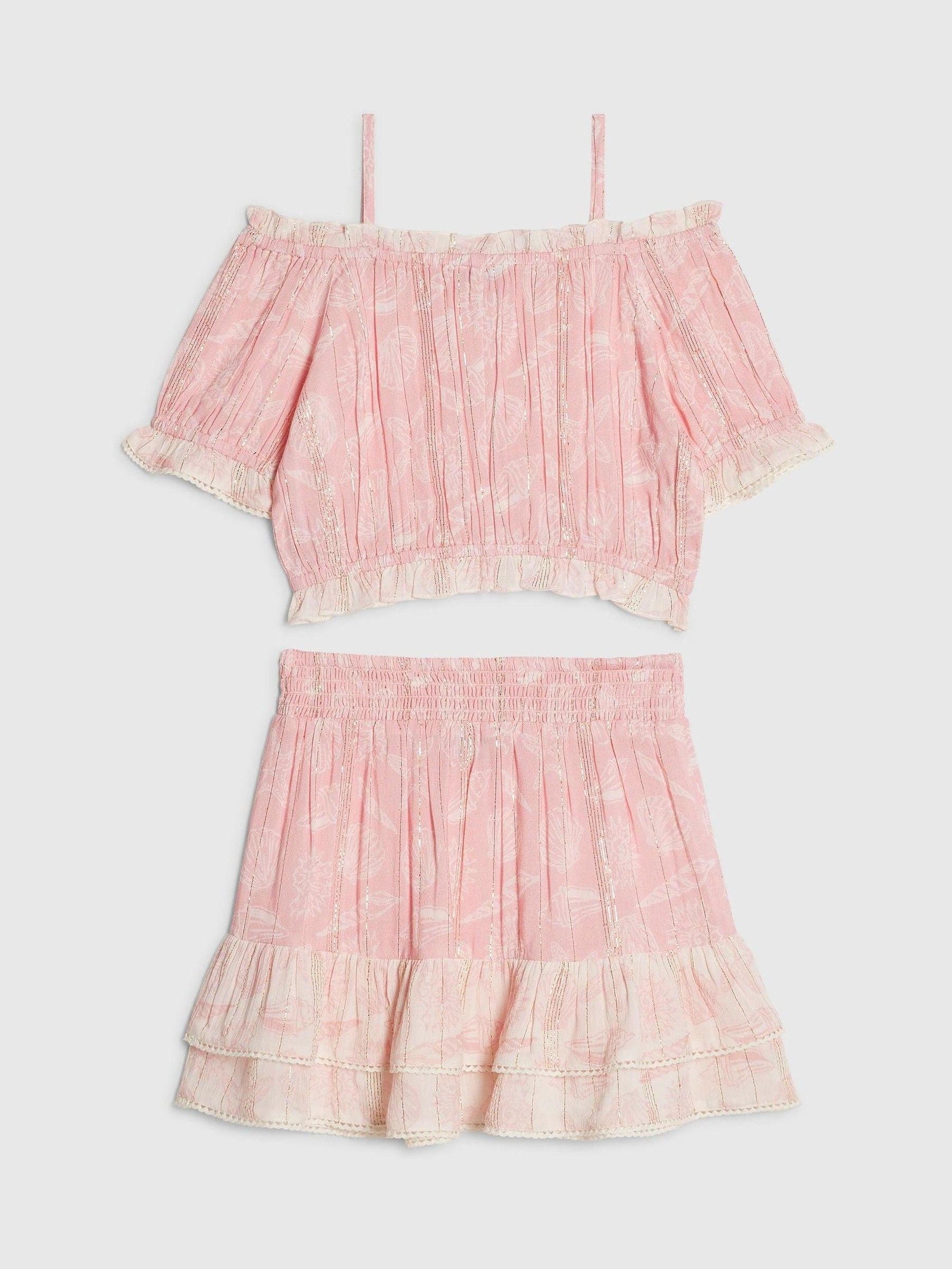 Dsiney Kidz - River Island Pink Shell Puff Sleeve Top & Rara Skirt Set image 2