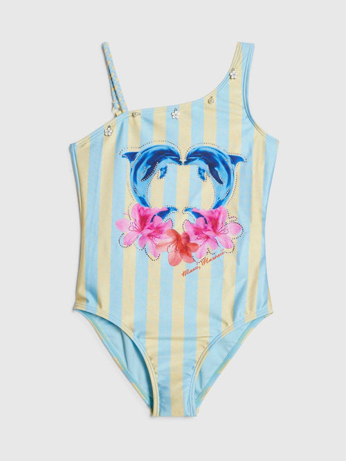 Dsiney Kidz - River Island Blue Dolphin Stripe Aysmmetric Swimsuit image 1