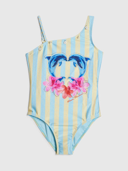 Dsiney Kidz - River Island Blue Dolphin Stripe Aysmmetric Swimsuit image 1