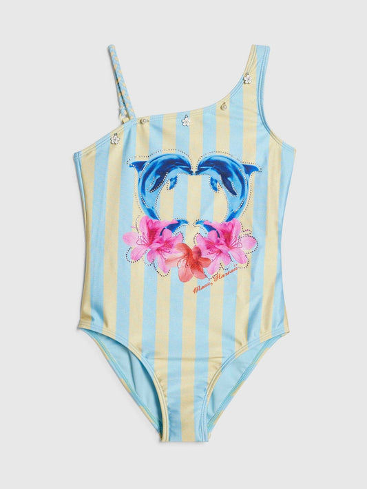 Dsiney Kidz - River Island Blue Dolphin Stripe Aysmmetric Swimsuit image 1