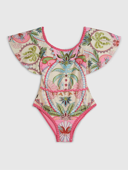 Dsiney Kidz - River Island Pink All Over Palm Print Swimsuit image 1
