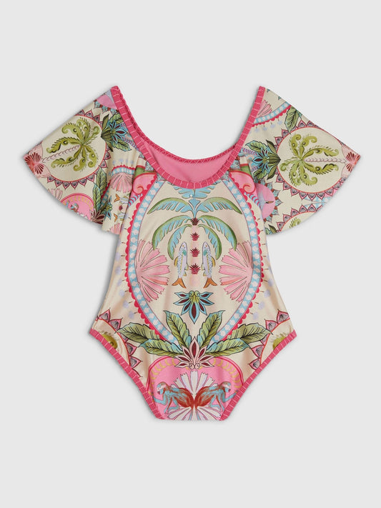 Dsiney Kidz - River Island Pink All Over Palm Print Swimsuit image 2