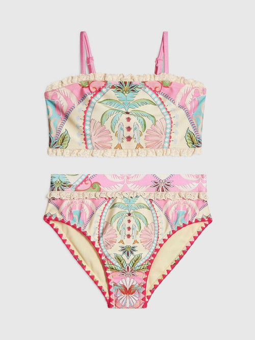 Dsiney Kidz - River Island Pink All Over Palm Print Square Neck Bikini image 1