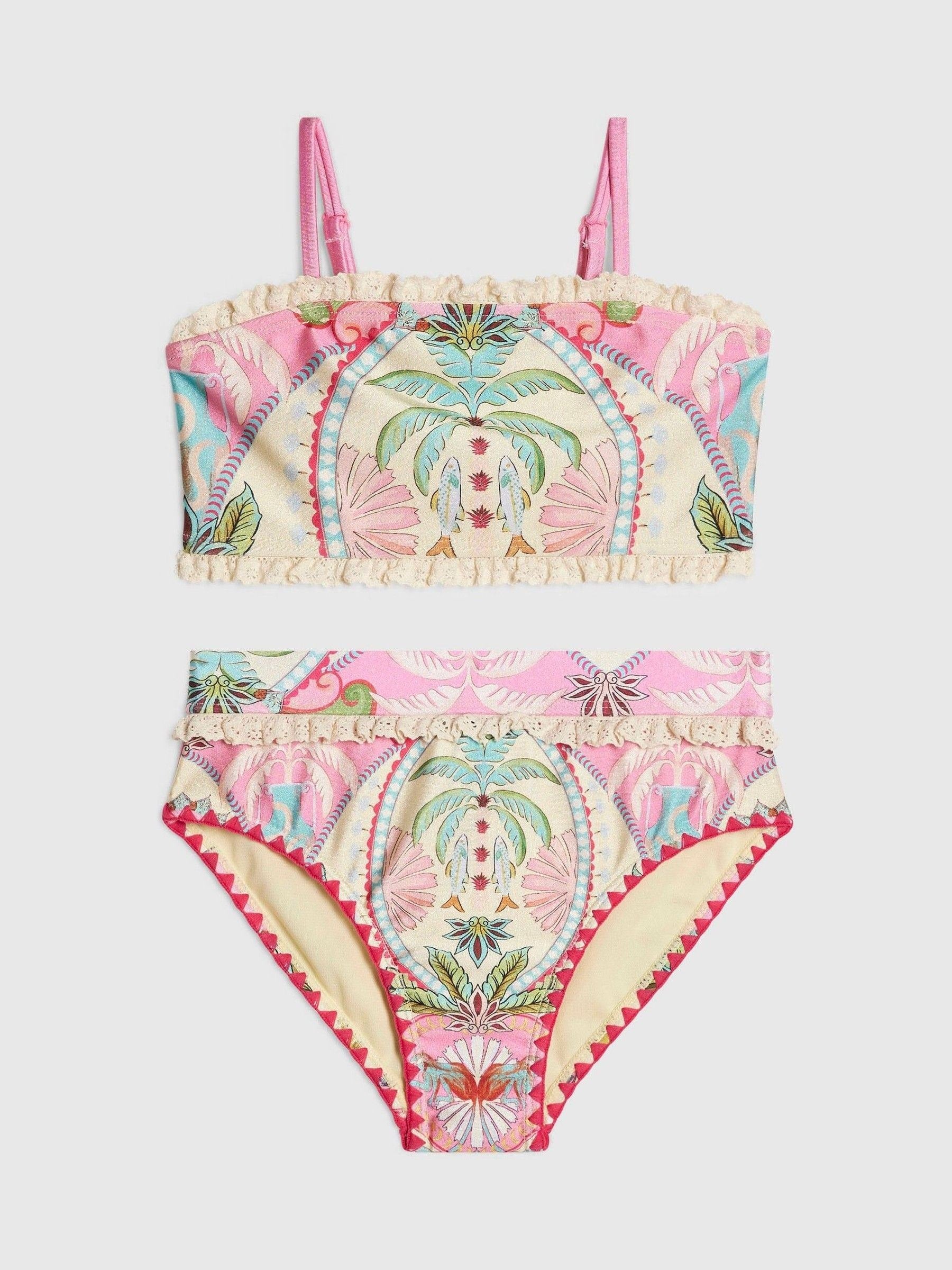 Dsiney Kidz - River Island Pink All Over Palm Print Square Neck Bikini image 1
