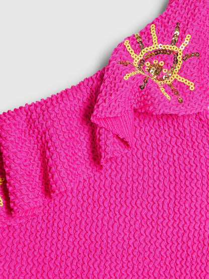 Dsiney Kidz - River Island Pink Embroidered Asymmetric Frill Swimsuit image 3
