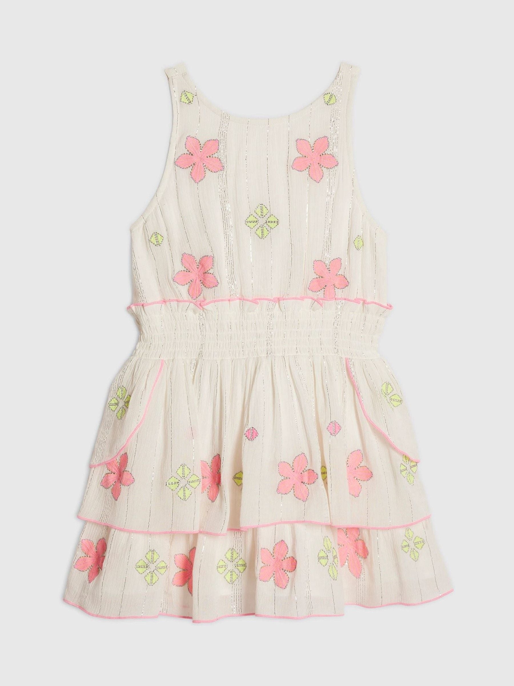 River Island White Neon Embrodiered Scallop Sun Dress image 1