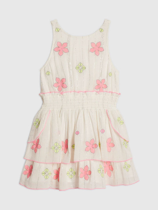 River Island White Neon Embrodiered Scallop Sun Dress image 1