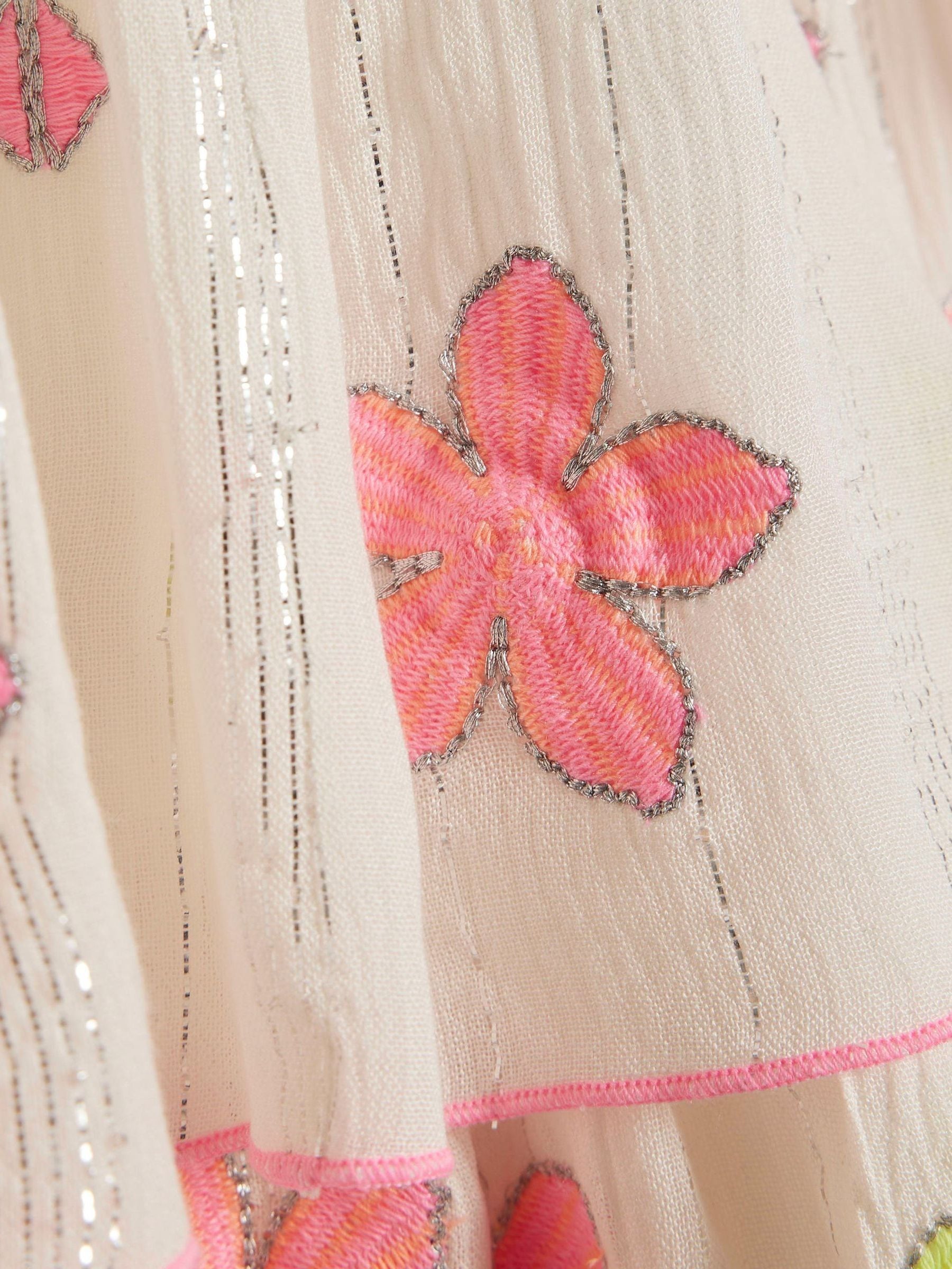 River Island White Neon Embrodiered Scallop Sun Dress image 3