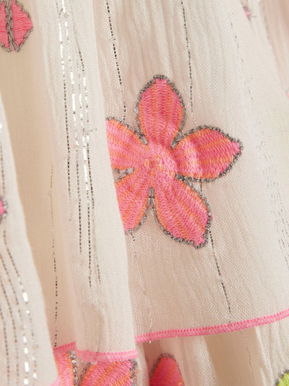 River Island White Neon Embrodiered Scallop Sun Dress image 3
