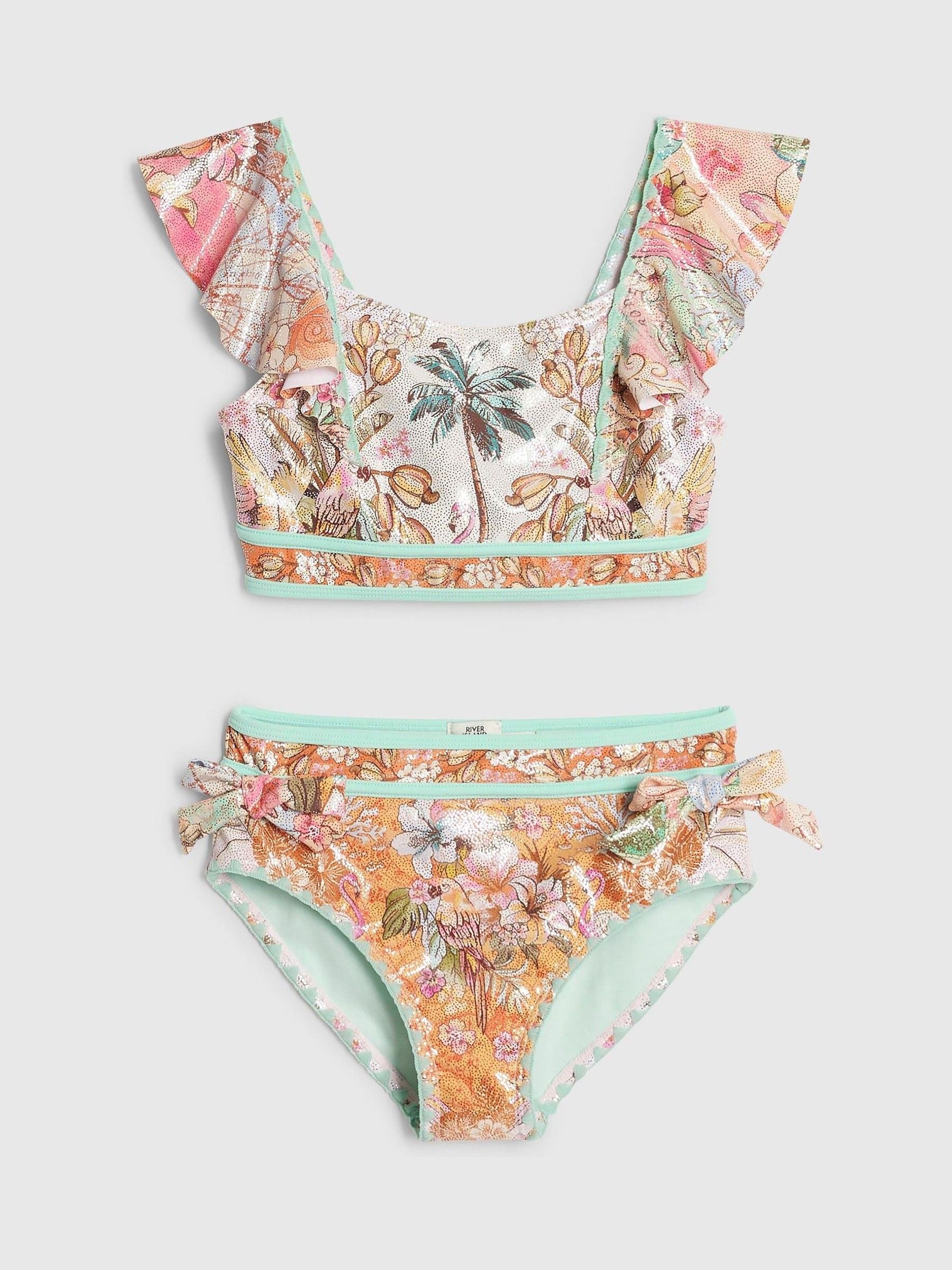 River Island Orange Del Maar Frill Bikini image 3