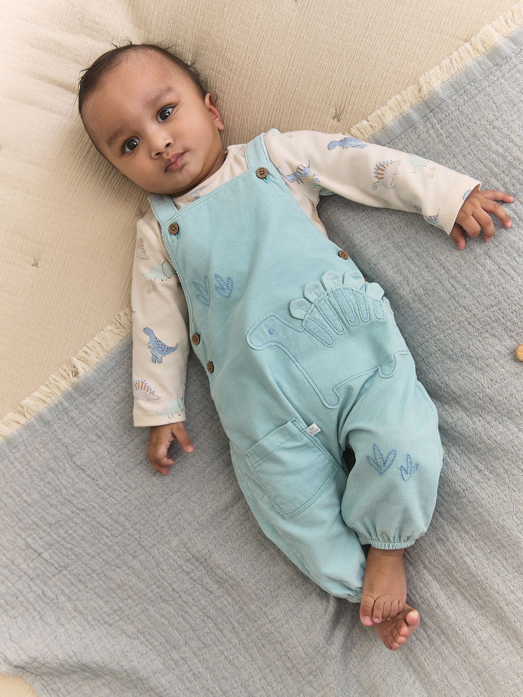 Blue Dino Cord Dungarees and Bodysuit Baby Set (0mths-3yrs) image 1