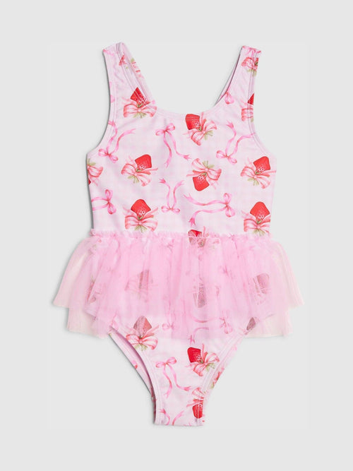 Dsiney Kidz - River Island Pink Strawberry Bow Tutu Swimsuit image 1