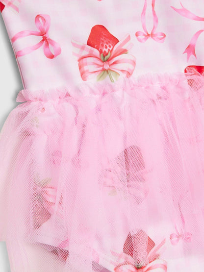 River Island Pink Strawberry Bow Tutu Swimsuit image 4