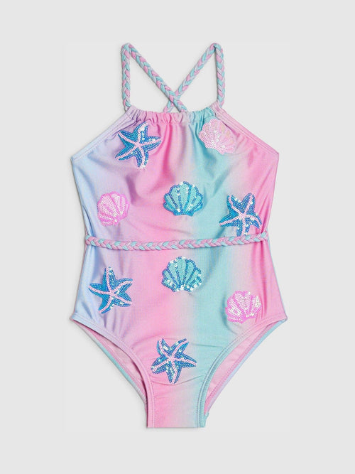 Dsiney Kidz - River Island Blue Ombre Shell Sequin Swimsuit image 1