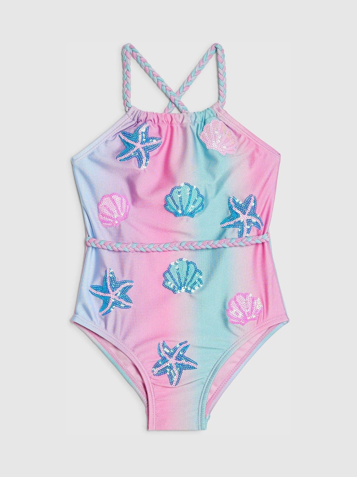 River Island Blue Ombre Shell Sequin Swimsuit image 1