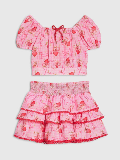 Dsiney Kidz - River Island Pink Strawberry Bow Frill Top & Rara Skirt Set image 1