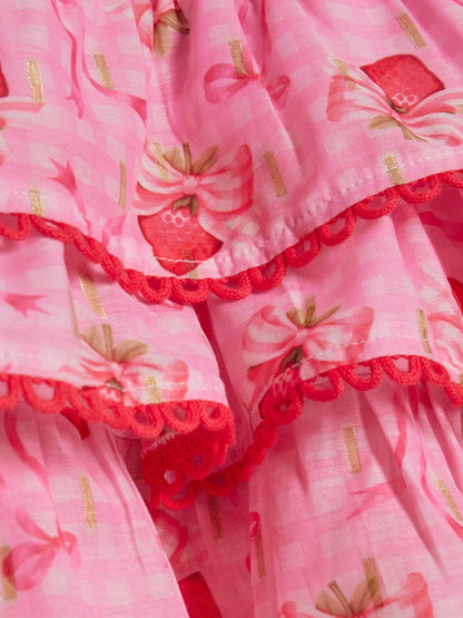 River Island Pink Strawberry Bow Frill Top & Rara Skirt Set image 4