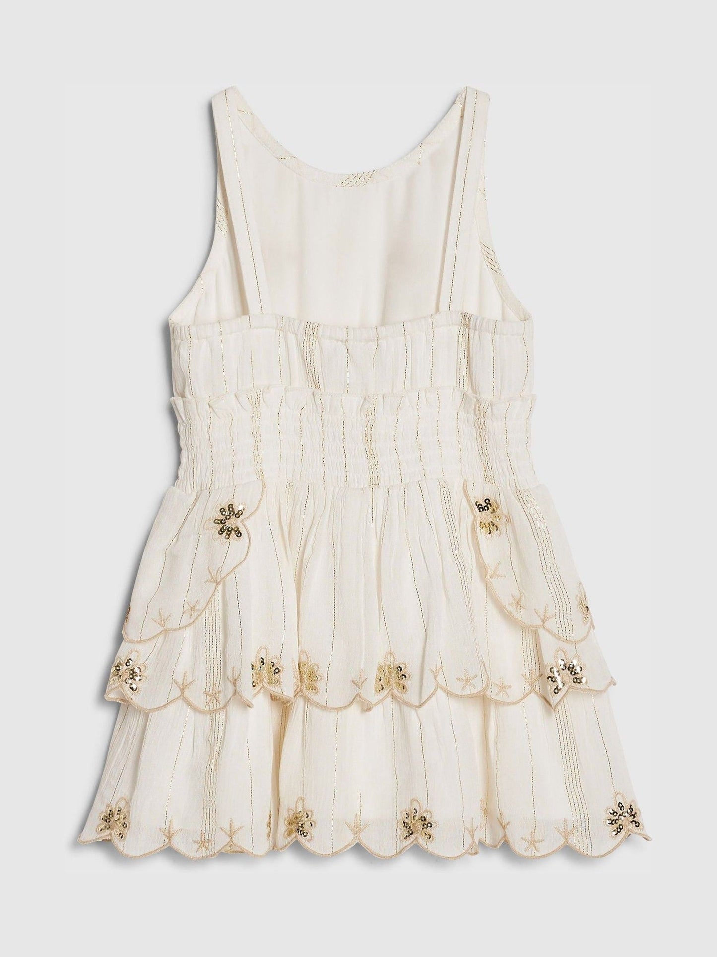 River Island Cream Embellished Scalloped Shirred Dress image 2