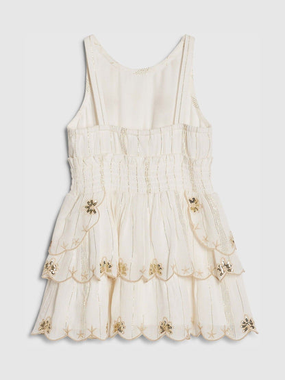 River Island Cream Embellished Scalloped Shirred Dress image 2