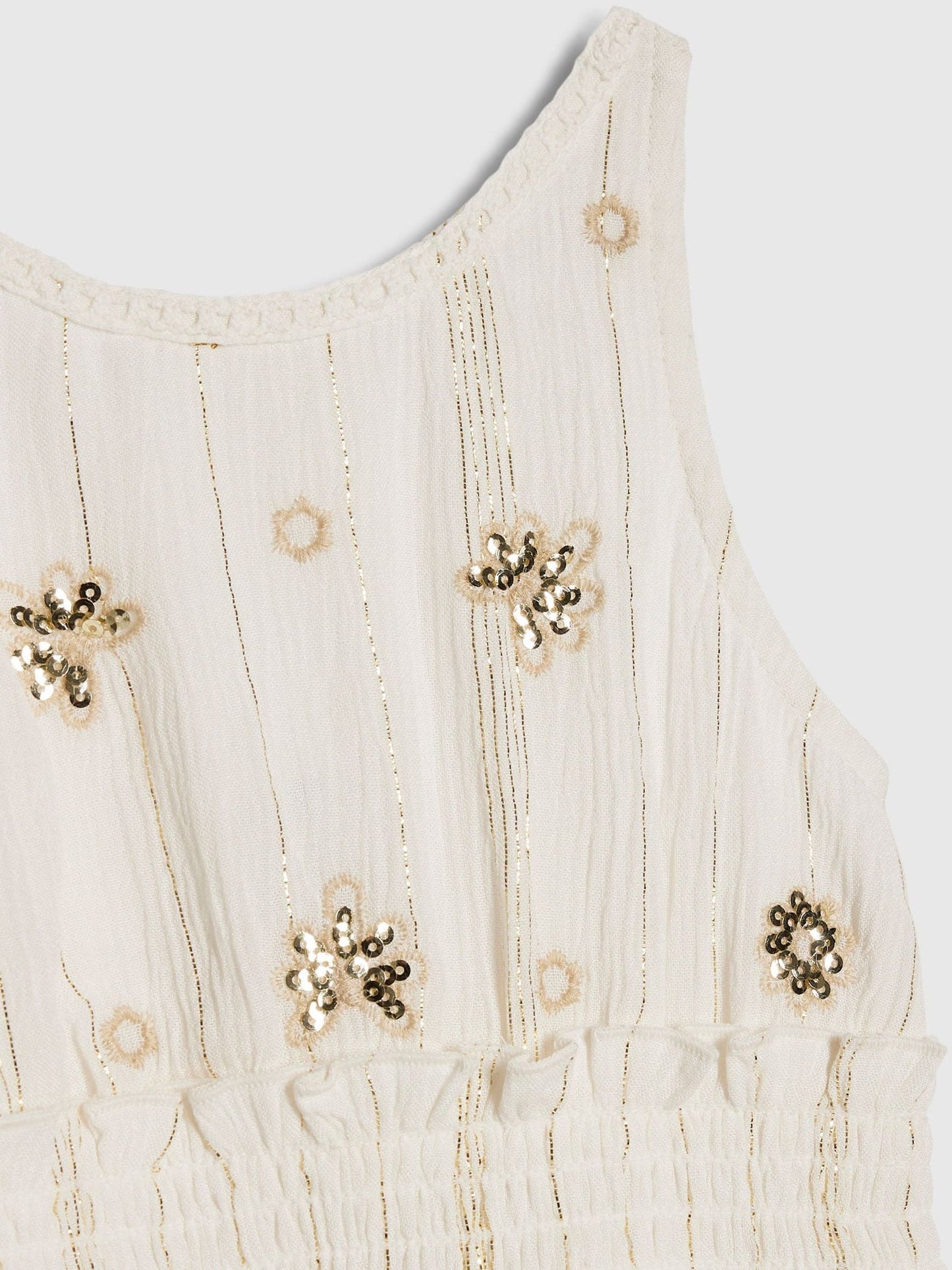 River Island Cream Embellished Scalloped Shirred Dress image 3