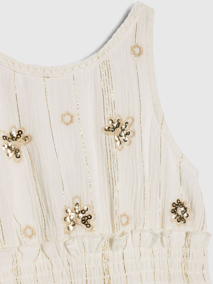River Island Cream Embellished Scalloped Shirred Dress image 3