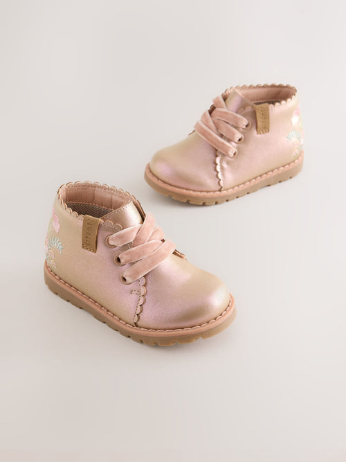 Pink Floral Lace Up Ankle Boots image 1