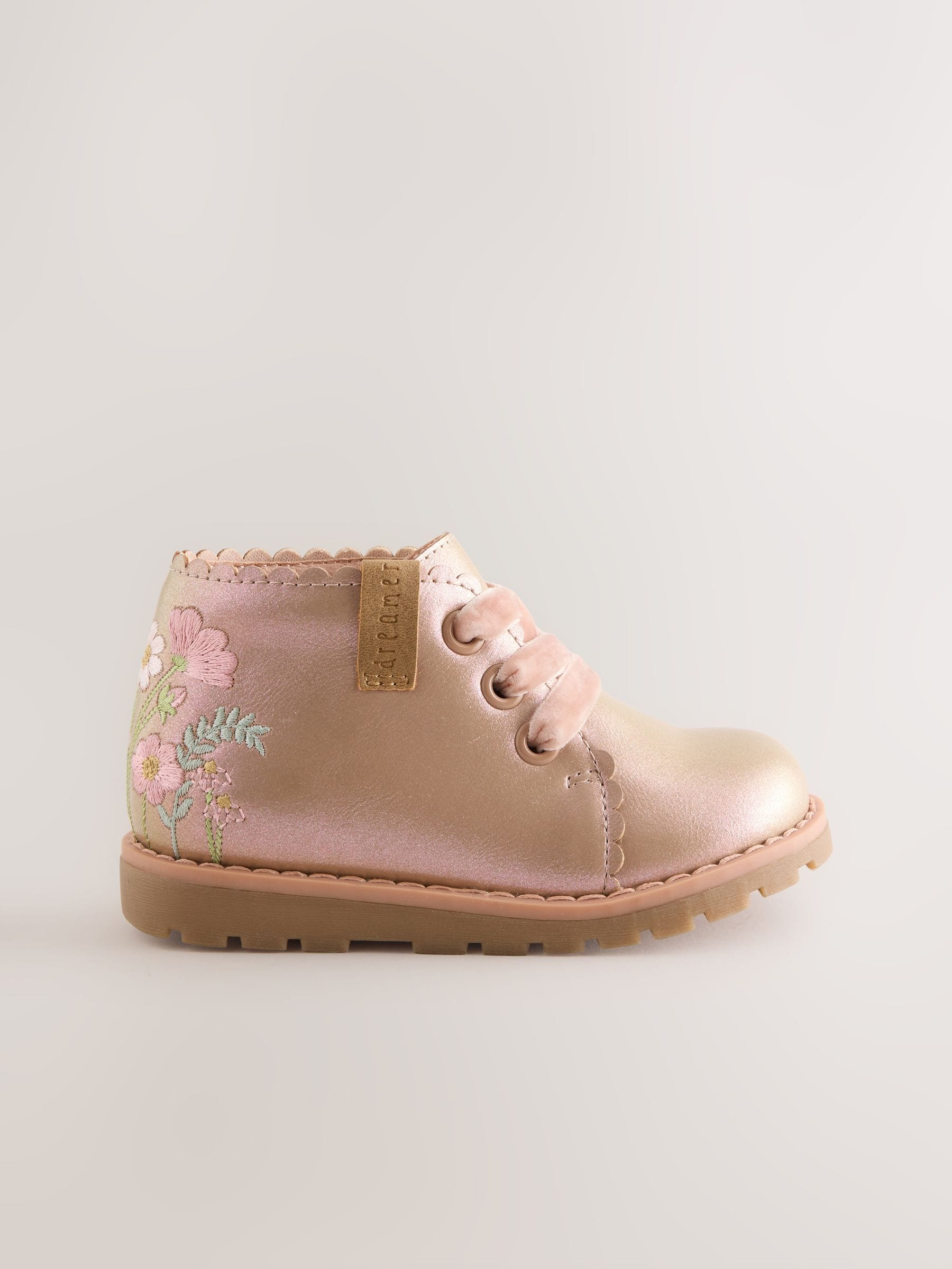 Pink Floral Lace Up Ankle Boots image 2