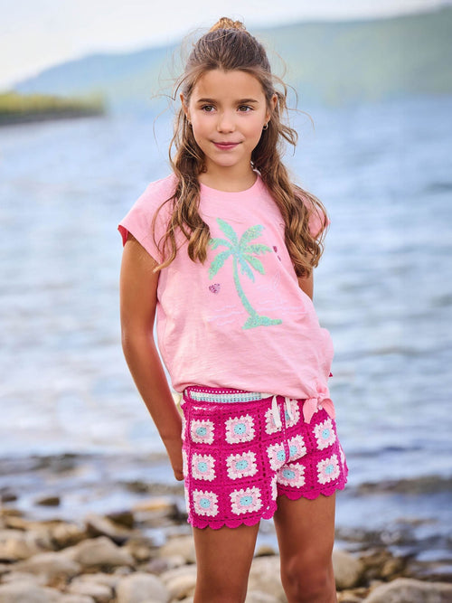 Hatley Pink Raspberry Rose Crochet Shorts image 1