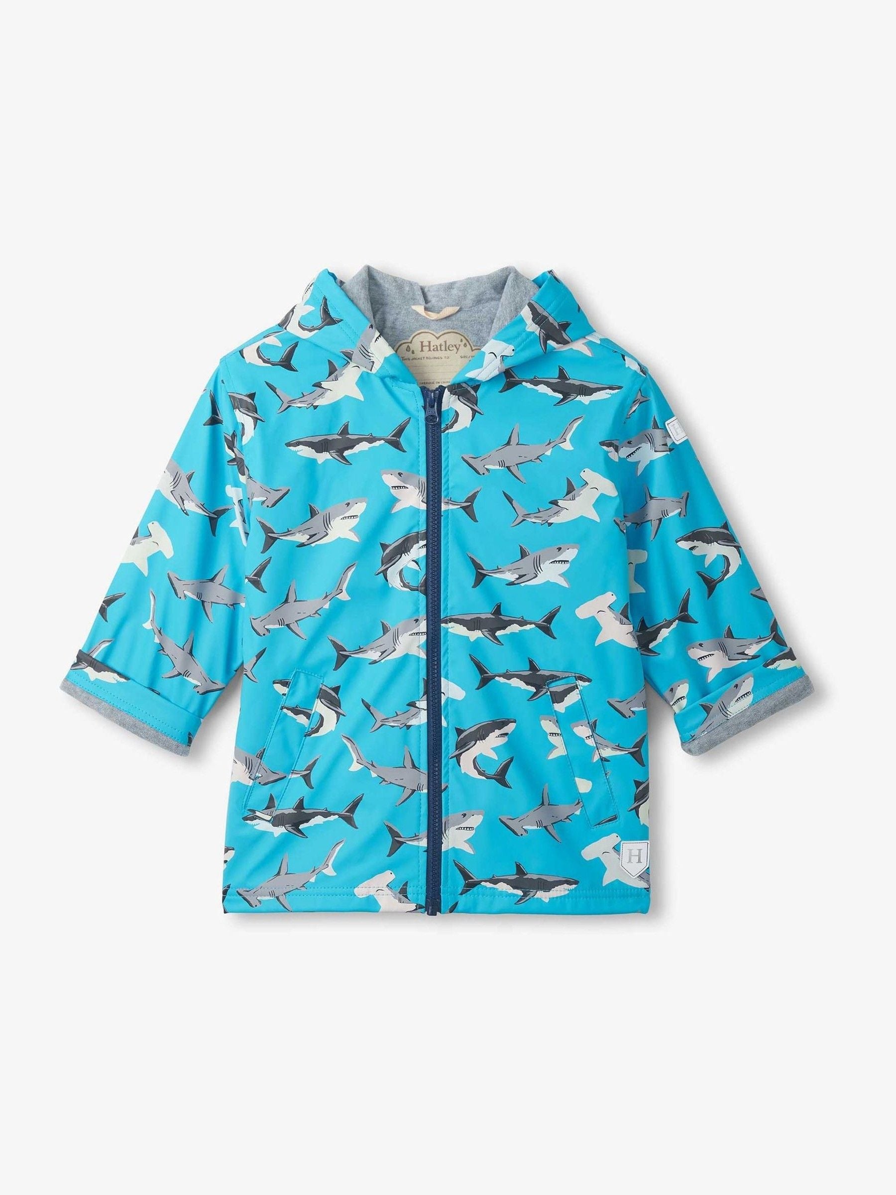Dsiney Kidz - Hatley Blue Shark Party Colour Change Zip-Up Rain Coat image 1