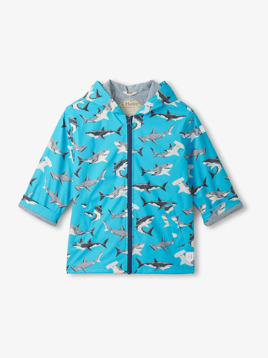 Dsiney Kidz - Hatley Blue Shark Party Colour Change Zip-Up Rain Coat image 1