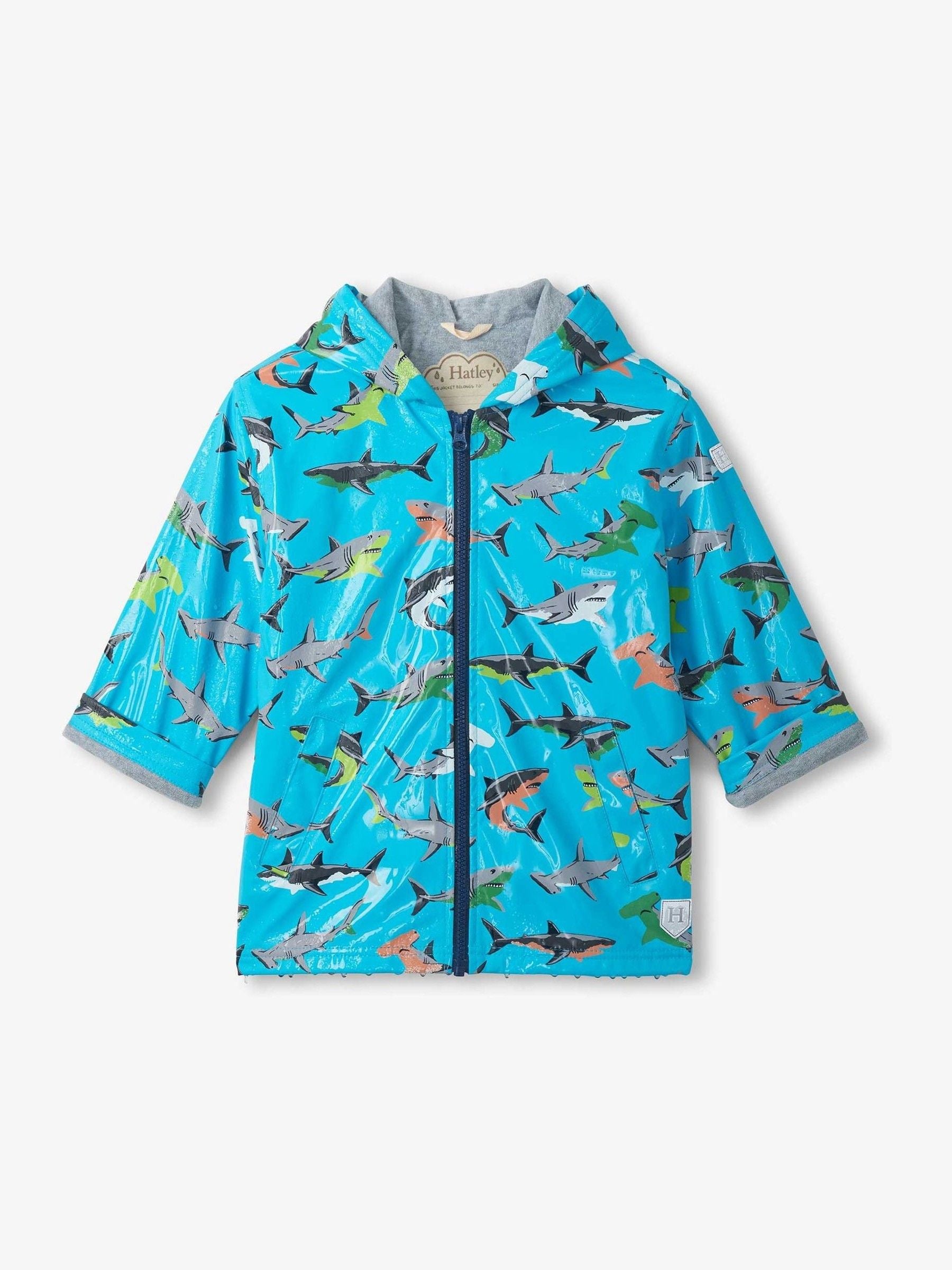 Dsiney Kidz - Hatley Blue Shark Party Colour Change Zip-Up Rain Coat image 2