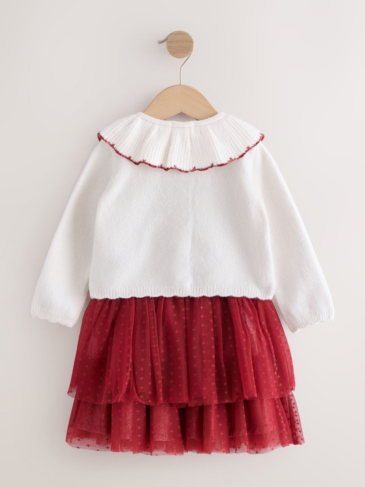 Ecru and Burgundy Red Embroidered Cardigan and Skirt Set (3mths-10yrs) - image 6