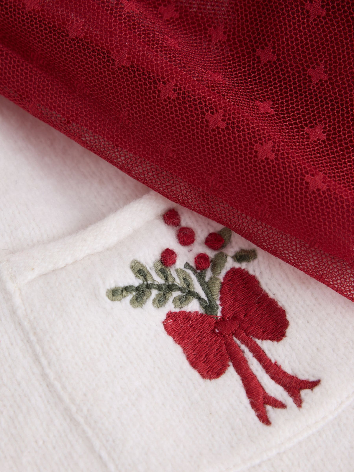 Ecru and Burgundy Red Embroidered Cardigan and Skirt Set (3mths-10yrs) - image 7